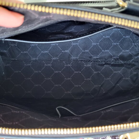 Like New ALDO Black Satchel Bag • Gold Lock • Floral Scarf • Crossbody Strap - Picture 6 of 6